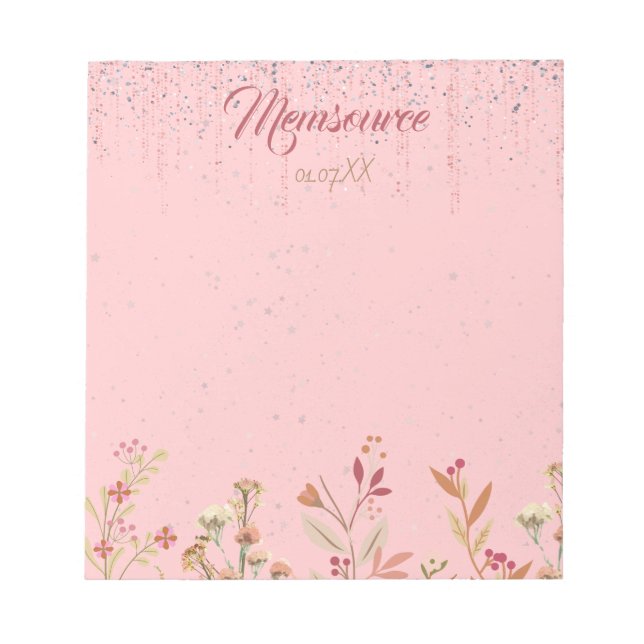 Luxury Personalised Silver Rose Gold Chic Flower Notepad (Front)