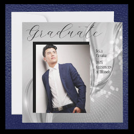 Luxury Photo Graduation Silver Metallic Invitation
