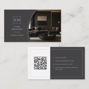 Luxury Photo Monogram QR Code Designer Business Card