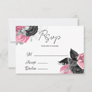 Luxury Pink and Black Floral Wedding RSVP