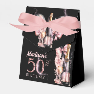 Luxury Pink Black Champagne 50th Birthday Favour Box