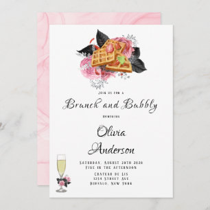 Luxury Pink Black Floral Inking Brunch & Bubbly Invitation