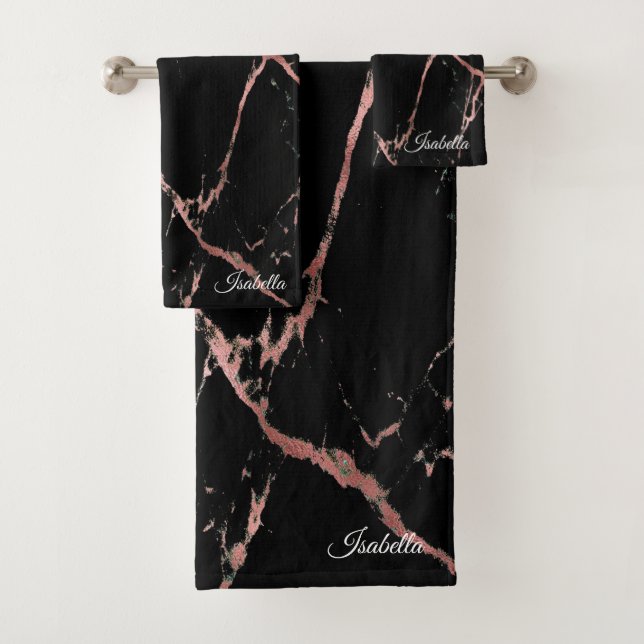 Luxury Pink Black Marble Customise Bath Towel Set (Insitu)