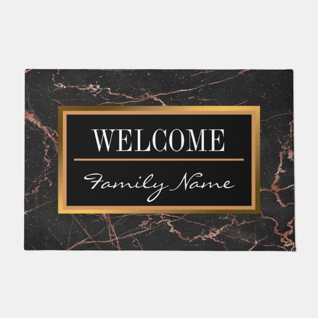 Luxury Pink Black Marble Customise Doormat (Front)