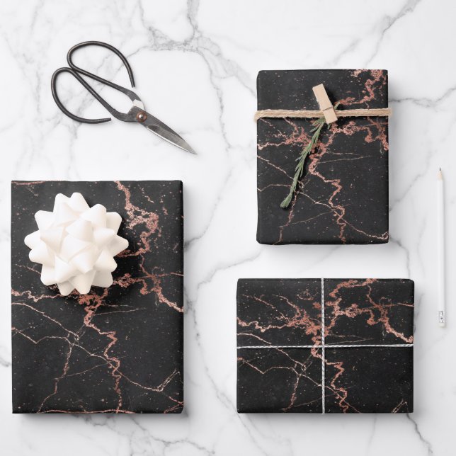 Luxury Pink Black Marble Customise Wrapping Paper Sheet (Front)