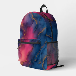 Luxury Pink Blue Gold Marble Backpack