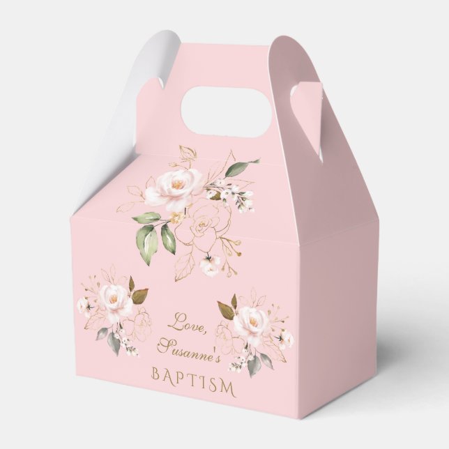 Luxury Pink Blush Gold Floral Girl Baptism Favour Box (Front Side)
