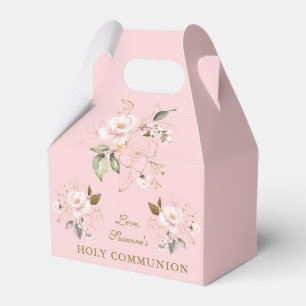 Luxury Pink Blush Gold Floral Holy Communion Favour Box