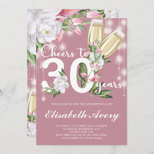 Luxury Pink Champagne Floral 30th Birthday Party Invitation