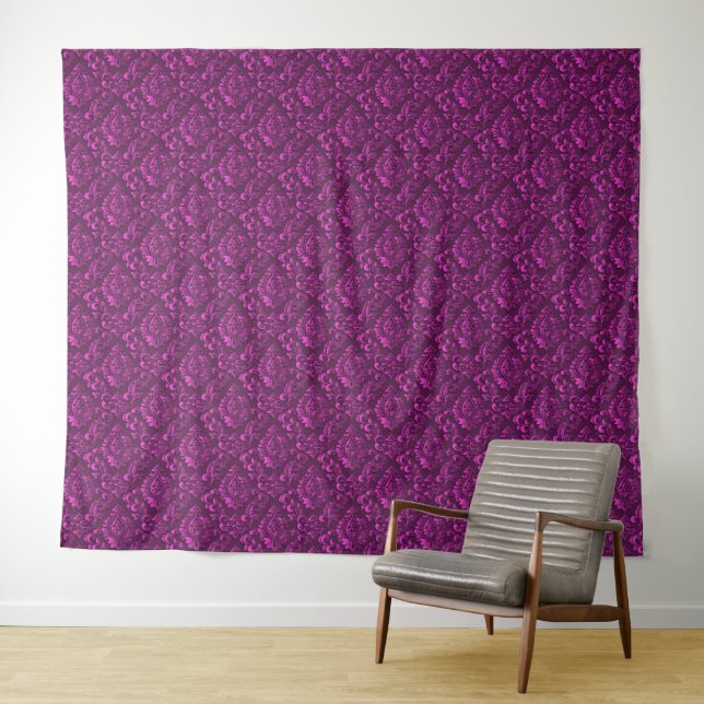 Luxury Pink Damask Floral Tapestry (In Situ (Horizontal))