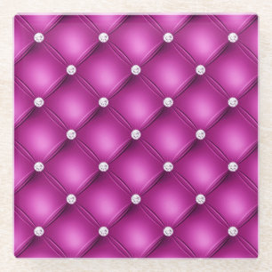 Luxury Pink Diamond Tufted Pattern Glass Coaster
