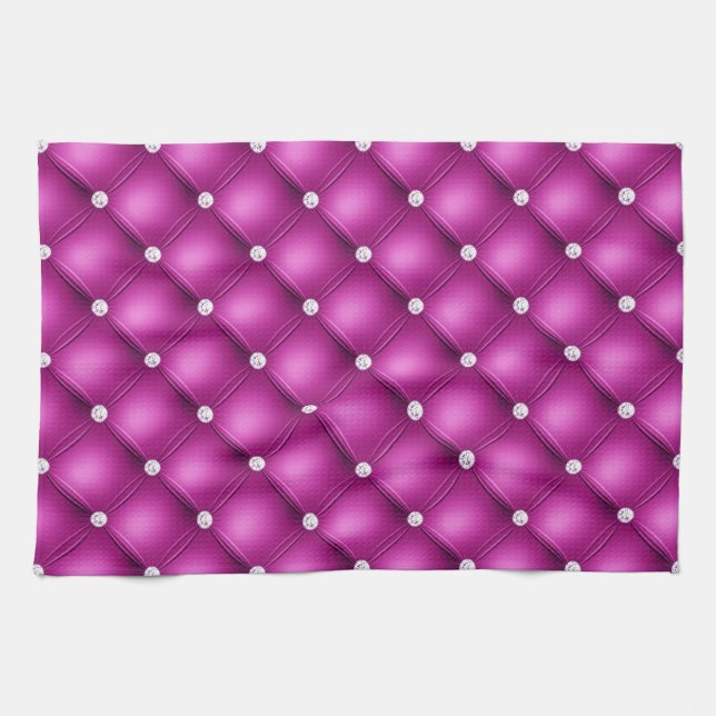Luxury Pink Diamond Tufted Pattern Tea Towel (Horizontal)
