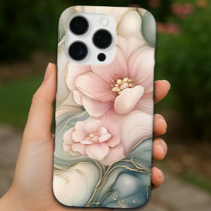 Luxury Pink Floral with Dreamy Marble Pattern iPhone 16 Pro Case