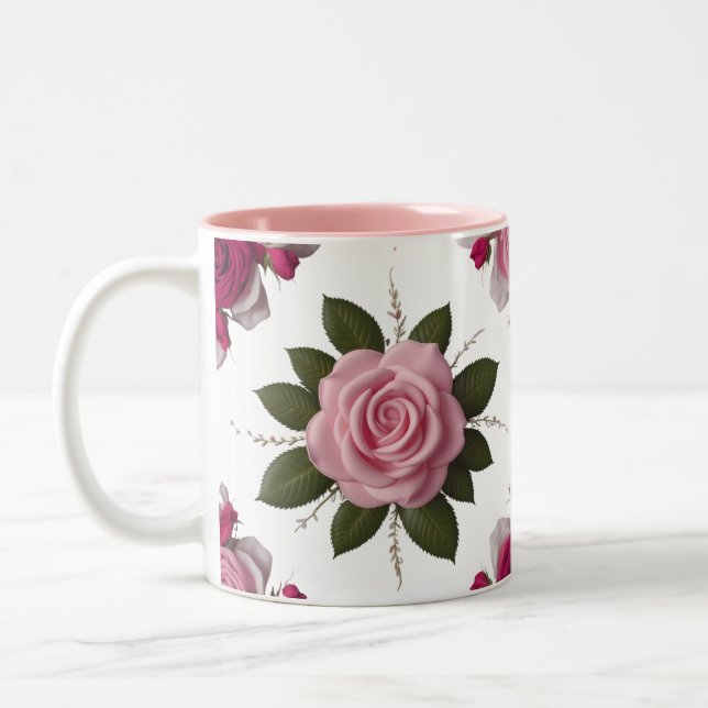 Luxury Pink & Fuchsia Rose Two-Tone Mug   (Left)