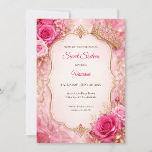 Luxury Pink Gold Floral Sweet 16 Invitation
