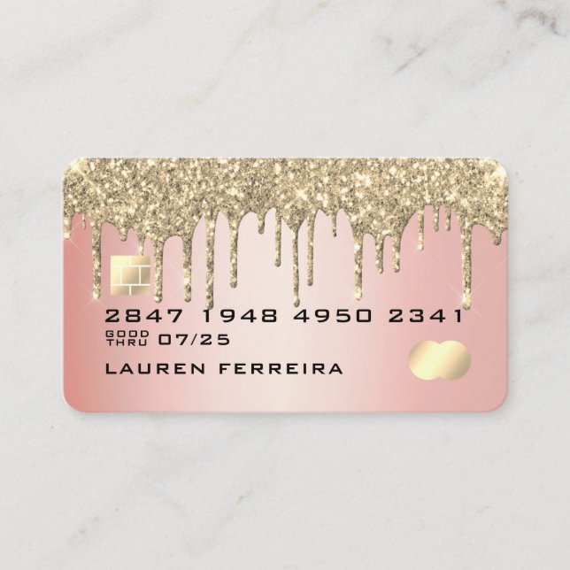 Luxury Pink Gold Glitter Faux Debit Card (Front)