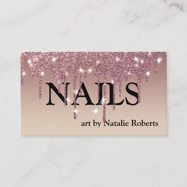 Luxury Pink Gold Glittery Nail Polish Business Card (Front)