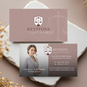 Luxury Pink Gold Paralegal Lawyer Photo Monogram  Business Card