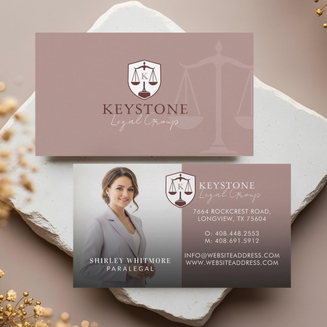 Luxury Pink Gold Paralegal Lawyer Photo Monogram  Business Card (Luxury Pink Gold Paralegal Lawyer Photo Monogram Business Card)