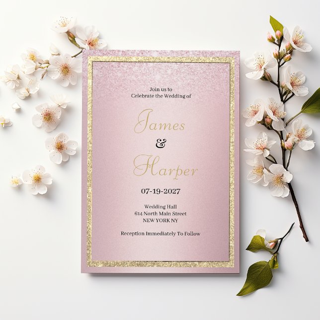 Luxury  pink gradient gold glitter Wedding Invitation ( Luxury pink gradient gold glitter Wedding)
