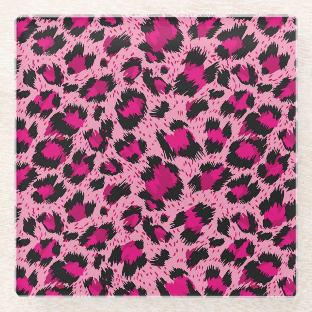 Luxury pink leopard, vintage pattern. glass coaster (Front)