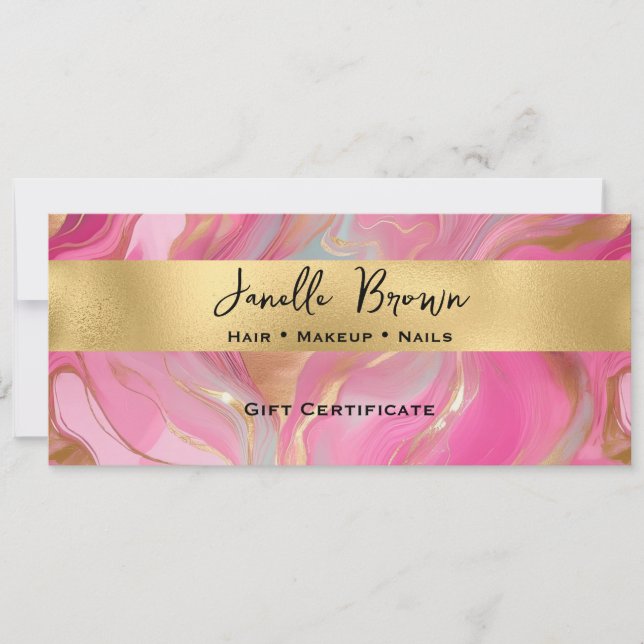 Luxury Pink Marble and Gold Gift Certificate Card (Front)