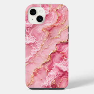 Luxury Pink Ocean Marble with Gold Veins iPhone 14 Plus Case
