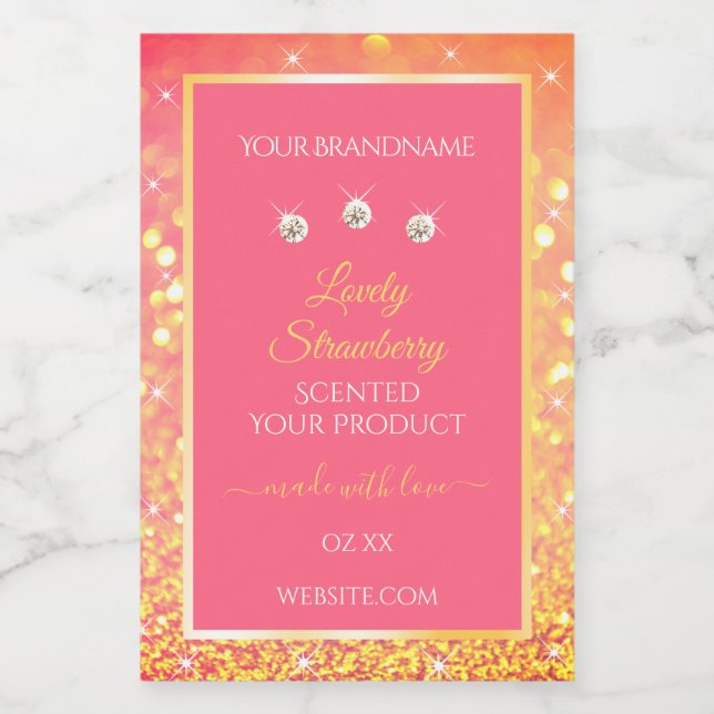 Luxury Pink Orange Glitter Product Packaging Label (Single Label)