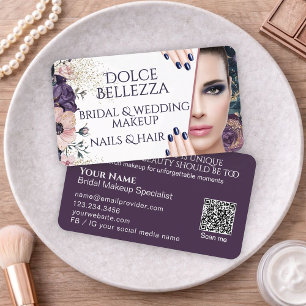 Luxury Pink Purple Floral Bridal Makeup Artist Business Card
