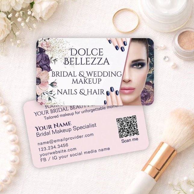 Luxury Pink Purple Floral Bridal Makeup Artist Business Card (Creator Uploaded)