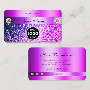 Luxury Pink Purple Glitter with Diamonds and Logo Business Card