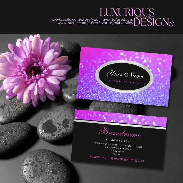 Luxury Pink Purple Gradient Sparkle Glitter Fancy Business Card (Creator Uploaded)