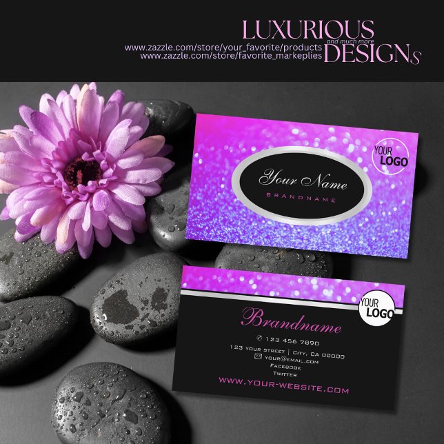 Luxury Pink Purple Gradient Sparkle Glitter Logo Business Card (Creator Uploaded)