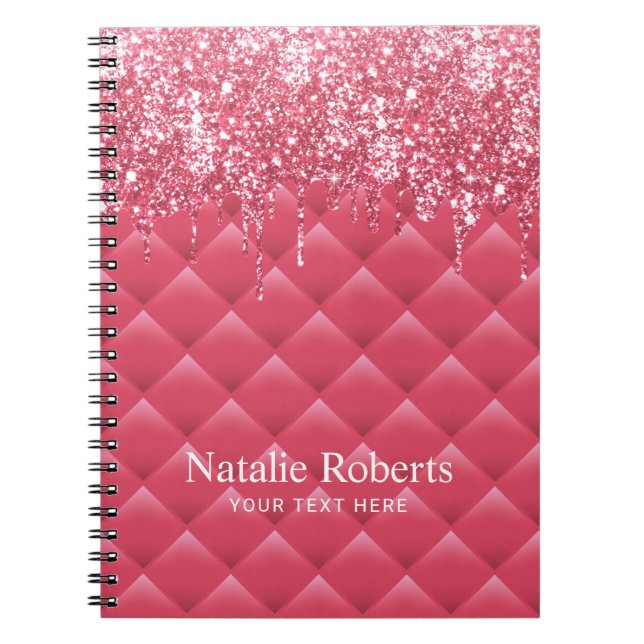 Luxury Pink Quilted Modern Glitter Drips Girly Notebook (Front)