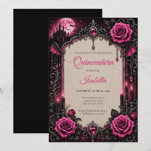 Luxury Pink Rhinestones Glitter Quinceañera Invitation