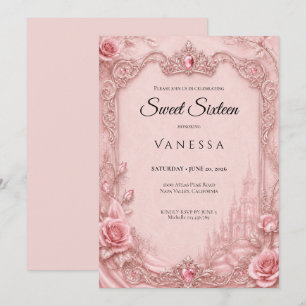Luxury Pink Rhinestones Glitter Sweet 16 Invitation