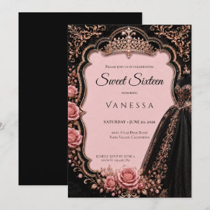 Luxury Pink Rhinestones Glitter Sweet 16 Invitation