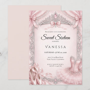 Luxury Pink Rhinestones Glitter Sweet 16 Invitation