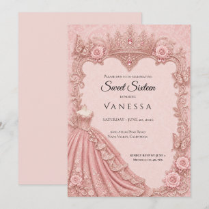 Luxury Pink Rhinestones Glitter Sweet 16 Invitation