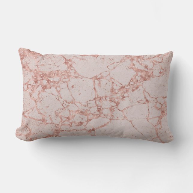Luxury Pink Rose Blush Glitter Marble Cotton Lumbar Cushion (Front)