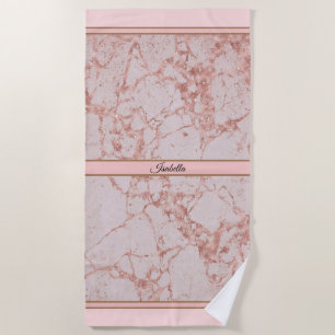 Luxury Pink Rose Blush Glitter Marble Customise Beach Towel