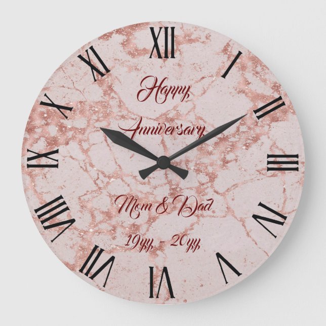 Luxury Pink Rose Blush Glitter Marble Customise Large Clock (Front)