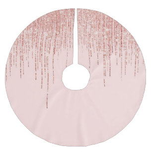 Luxury Pink Rose Gold Sparkly Glitter Fringe Brushed Polyester Tree Skirt