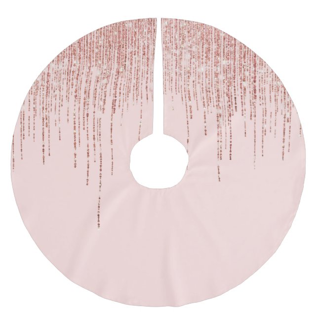 Luxury Pink Rose Gold Sparkly Glitter Fringe Brushed Polyester Tree Skirt (Front)