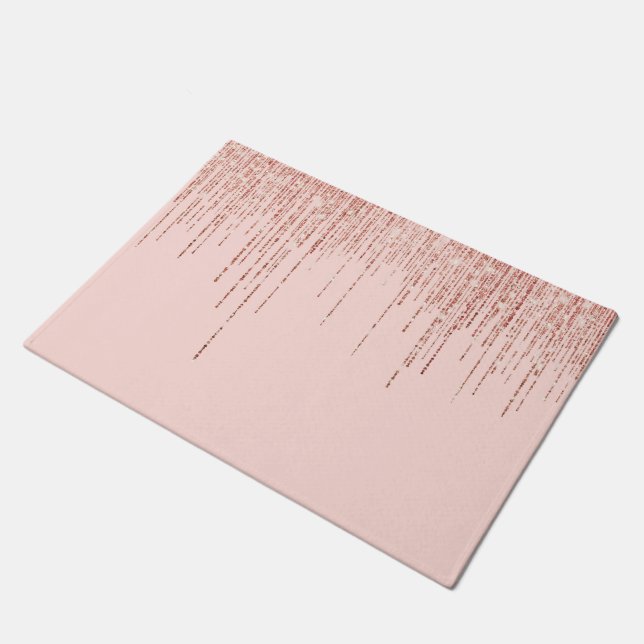 Luxury Pink Rose Gold Sparkly Glitter Fringe Doormat (Angled)