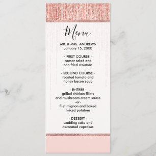 Luxury Pink Rose Gold Sparkly Glitter Fringe Menu
