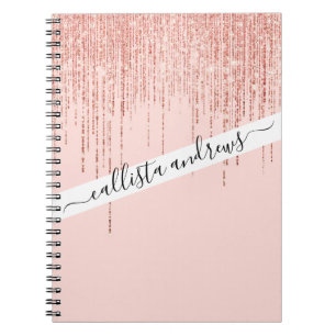 Luxury Pink Rose Gold Sparkly Glitter Fringe Notebook