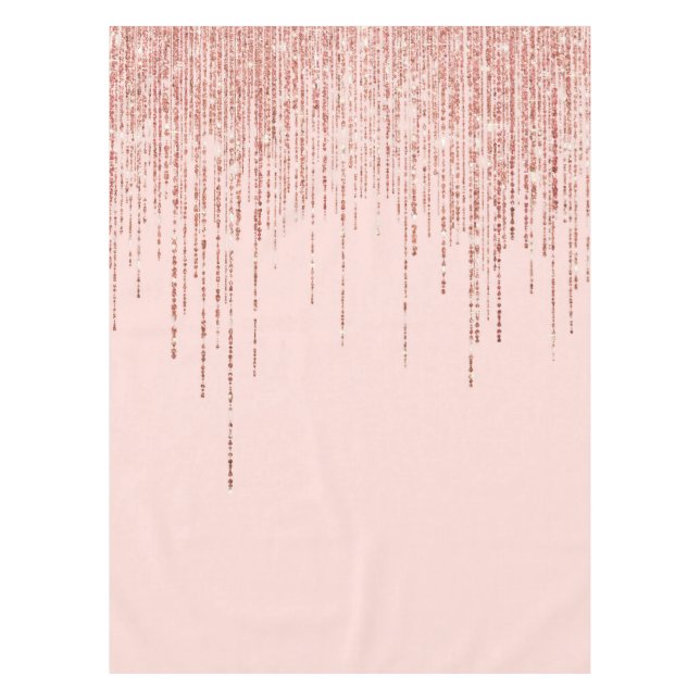 Luxury Pink Rose Gold Sparkly Glitter Fringe Tablecloth (Front)