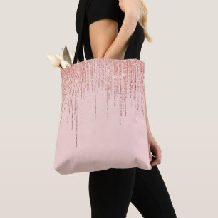 Luxury Pink Rose Gold Sparkly Glitter Fringe Tote Bag