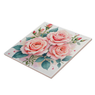 Luxury Pink Roses Beautiful Trendy Collection Ceramic Tile